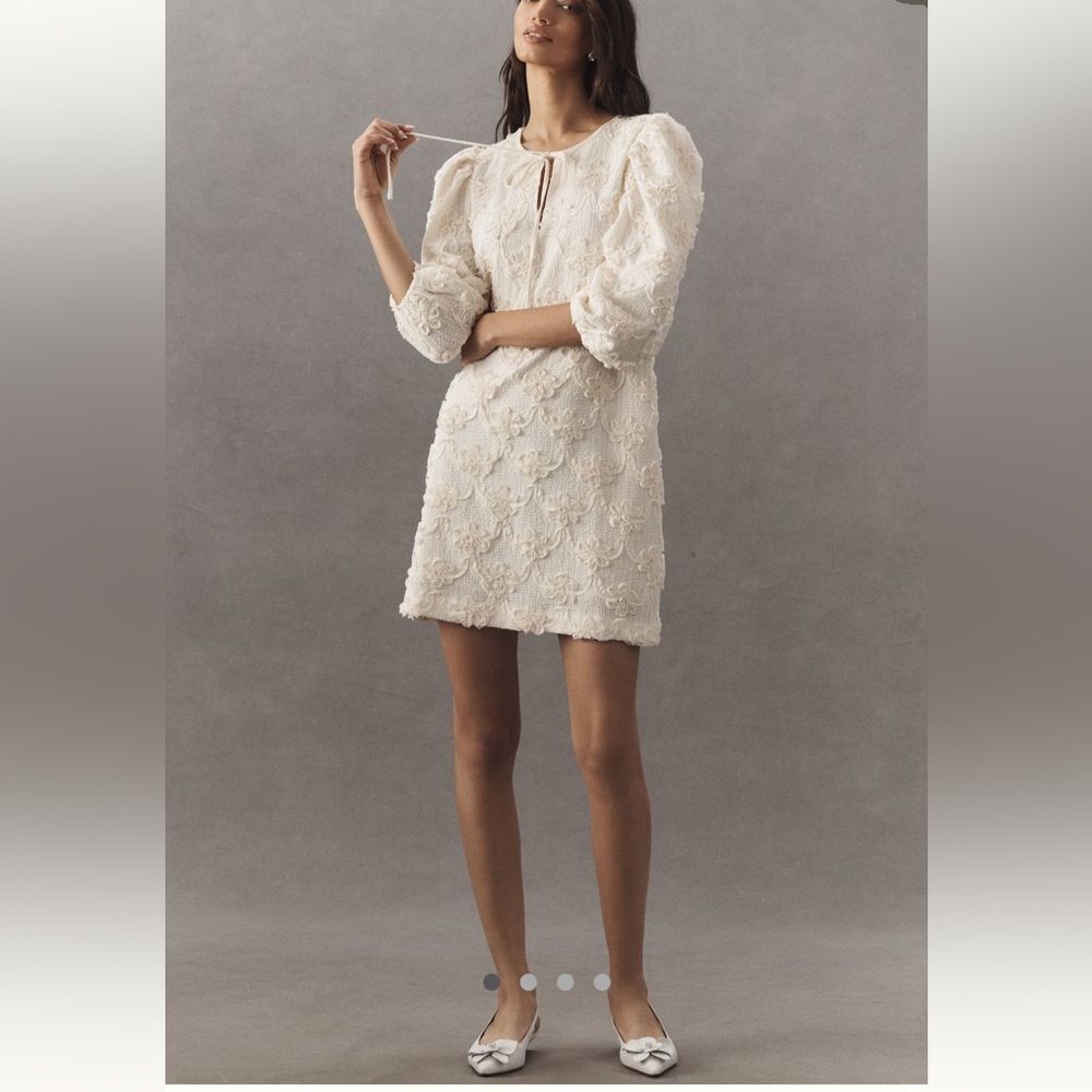 English Factory Puff - Sleeve Textured Floral Mini Dress NWOT
